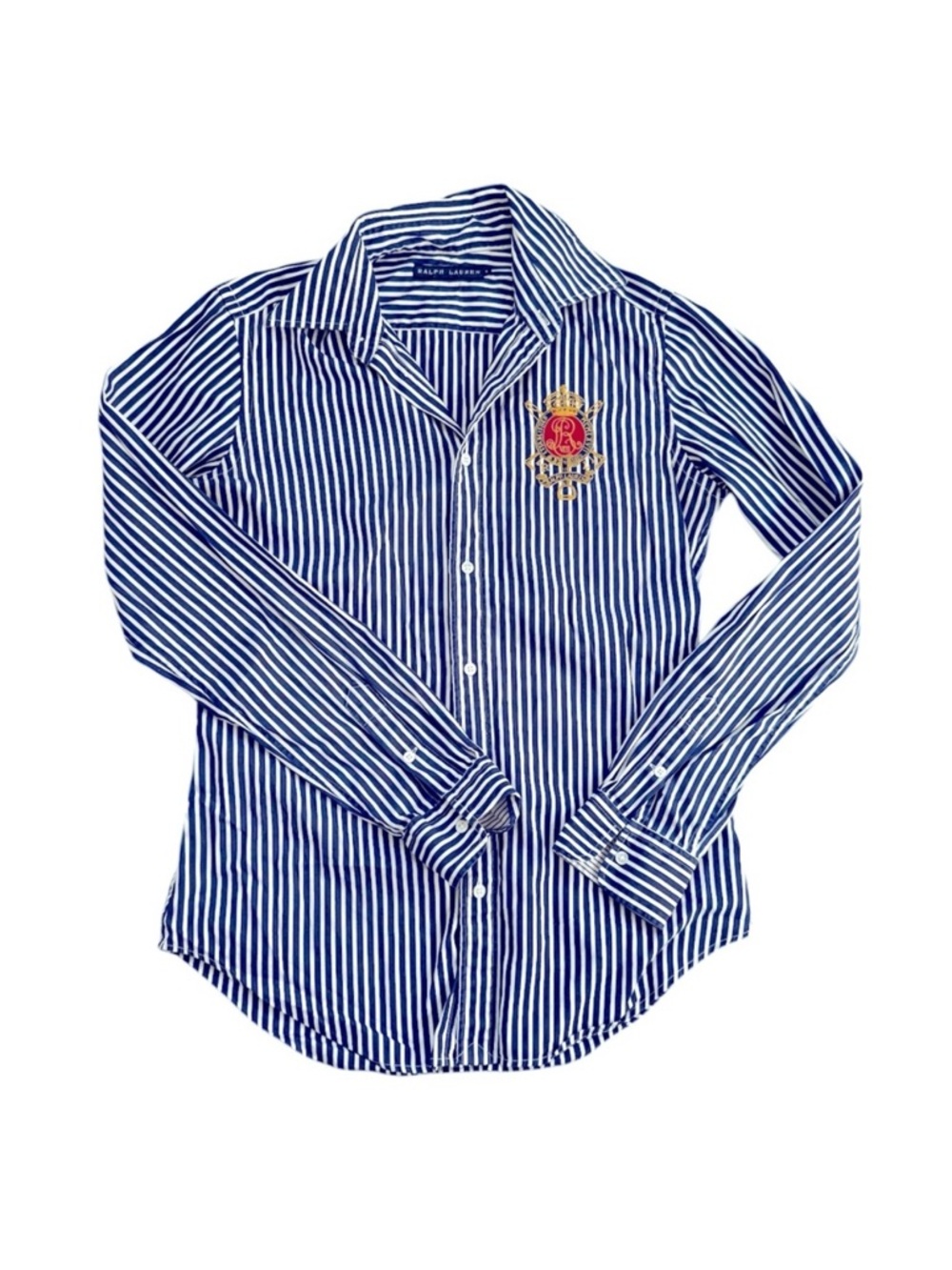 Ralph Lauren Navy & White Striped Button-Down Shirt with Crest